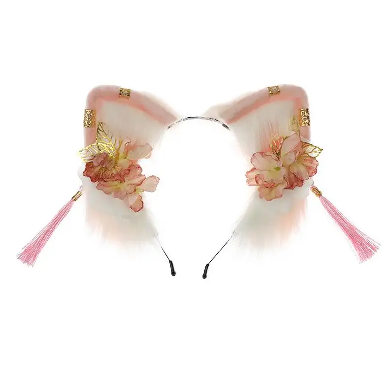 Mädchenkopfbedeckung Blumen-Haarspitzen-Plüsch-Ohrenfranse Haarzubehör antikes Comic-Show-Kopfband