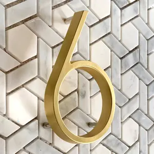 大现代浮动5合 (12厘米) 锌合金金色招牌户外Huisnummer字母破折号标牌门牌