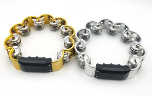Wholesale Noise Maker <b>Musical</b> <b>Instrument</b> Double Row Flower Shape Dance Party Stainless Bell Tambourine Rattle Gold Silver Color - Product Image 6