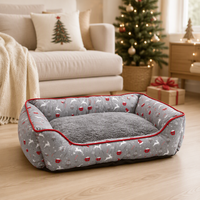 Lit carré pour animaux de compagnie de Noël, canapé-lit doux en peluche pour chien, lit pour chiot et chat imprimé festif, utilisation en intérieur