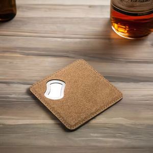 Modern Square <b>Cork</b> <b>Bottle</b> Opener Coaster Personalized for Welcome Gifts Birthday Parties-PU Leather Portable Promotional Gift - Product Image 3