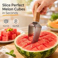 Coupe-pastèque triangulaire et ensemble de fourchettes 2-en-1 en acier inoxydable avec manche en bois, trancheuse à melon, coupe-fruits pour ustensiles de cuisine
