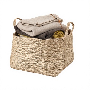 Panier de rangement en jute écologique avec poignées, tissé rustique pour vêtements et articles ménagers - Product Image 4