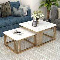Table basse de salon pliable et mobile, gain de place, ensemble de 2 tables basses, cadre en acier inoxydable doré moderne, marbre