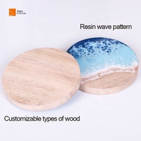 Sous-verres en bois au design moderne, personnalisables, en gros pour OEM, avec art vague en résine époxy et gravure laser, supports et bases vierges personnalisables