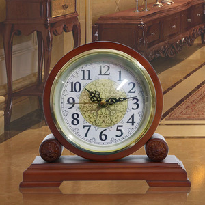 Solid Wood Table Clock European Style Circular Silent Wooden Clock For Living Room Bedroom Retro Design - Product Image 1