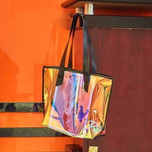 Custom logo clear Ladies Shopping <strong>Bag</strong> Shiny Metallic Laser Pvc Tote Shoulder Handbag Women Holographic Transparent TPU Beach <strong>Bag</strong> - Product Image 5