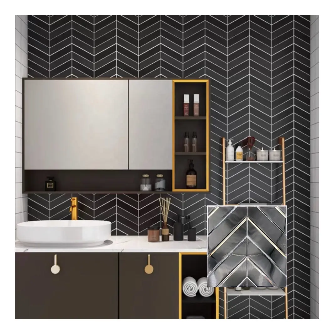 तीर प्रकार ब्लैक inkjet ग्लास मोज़ेक टाइल livingroom रसोई backsplash बाथरूम की दीवार टाइल