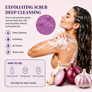 Gel Douche Exfoliant et Hydratant YuMeng à l'<span class=keywords><strong>Ail</strong></span> et à l'Oignon 1000ml – Nourrissant, Réparateur, Exfoliant – Lavant Corporel OEM Marque Privée - Product Image 3