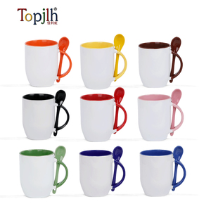 Topjlh 11oz gốm cốc cà phê với muỗng thiết kế mới lạ bên trong và xử lý màu nóng bán cho bia thăng hoa - Product Image 6