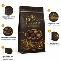 Sachet d'emballage alimentaire haut de gamme personnalisable pour truffes au chocolat, avec fenêtre, fond carré, refermable, en feuille d'or, pour chewing-gum