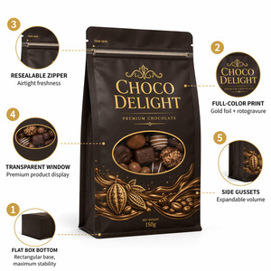 Bolsa Premium para Trufas <span class=keywords><strong>de</strong></span> <span class=keywords><strong>Chocolate</strong></span> con Ventana, Fondo Plano Resellable, Bolsa <span class=keywords><strong>de</strong></span> Embalaje <span class=keywords><strong>de</strong></span> Alimentos con Papel <span class=keywords><strong>de</strong></span> Aluminio Dorado para Regalo <span class=keywords><strong>de</strong></span> Trufas <span class=keywords><strong>de</strong></span> <span class=keywords><strong>Chocolate</strong></span> - Product Image 5