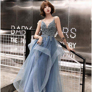 Ethereal Blue Halter Neck Evening Gown Empire Waist Ball Gown 3D Stereoscopic Patterns For Coming Of Age Birthday Bridesmaid - Product Image 5