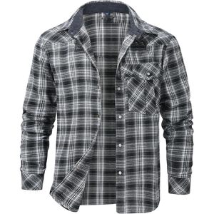 FOXA <b>Men's</b> Flannel <b>Shirt</b> Long Sleeve Checkered Plaid Regular Fit Casual Breathable Cotton <b>Western</b> <b>Shirt</b> - Product Image 1
