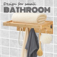 Étagère de rangement de salle de bain en bois avec crochets, porte-serviettes pliable, organisateur de serviettes de bain mural pour salle de bain