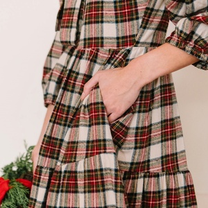 Plaid imprimé bébé fille robe ballon manches maman moi famille correspondant tenues garçon mode chemise pour les vacances d'été enfants - Product Image 2