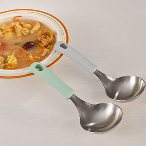 Cuchara de Sopa de Acero Inoxidable Antiadherente de Alta Calidad al por Mayor con Mango de Silicona, Cucharón Coreano para Servir Arroz, Utensilio que No Raya - Product Image 2