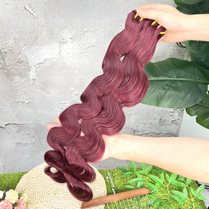 # Extensions de cheveux humains ondulés bordeaux 99J, tissage brésilien vierge, couleur rouge vin, double trame, 100% cheveux Remy - Product Image 3