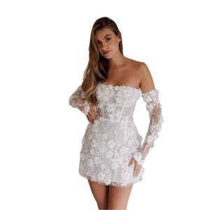 High-End Mini Ballkleid Brautkleid Langarm Elegante Perlen Braut Verlobung Party Kleid Anpassbare Materialien Braut - Product Image 6