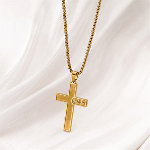 Vente chaude No Fade En Acier Inoxydable Plaqué Or 18k Bijoux De Mode Hip Hop Punk Hommes Croix <span class=keywords><strong>Jésus</strong></span> Lettre Collier - Product Image 1