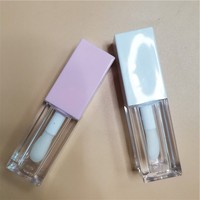 Tube de brillant à lèvres vide personnalisé avec logo privé, 6 ml, carré, transparent, en matériau AS/ABS, estampé à chaud, avec boîte vide