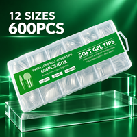 Ongles en gel souple transparents à couverture complète, forme cercueil longue, 600 pièces, 12 tailles, vente en gros pour salons de manucure et manucure DIY