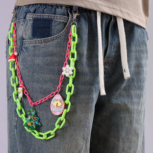 Cadena de Pantalones de Acrílico de Doble Capa Colorida, Colgante Navideño, Cadena de Cintura Unisex Estilo Punk, Decoración de Copo de Nieve, Árbol y Campana en Verde y Rosa - Product Image 1