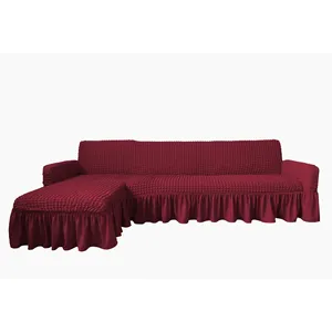 Wholesale Hot selling modern stretchable L shape with skirt sectional sofa cover slipcover