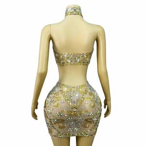 Conjunto de Top y Falda con Pedrería Brillante de Lujo para Danza de Xinjiang, para Mujer, Ideal para Escenario, Fiestas de Cumpleaños, Celebraciones, Cantantes y Bailarinas - Product Image 2