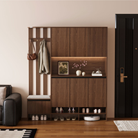 Meuble d'entrée compact pour salon et salle à manger, avec rangement, banc, étagère à chaussures, patères et étagère à LED, design moderne, en bois écologique