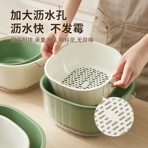 HeDou C Vegetable Washing <b>Basket</b> Double Layer <b>Plastic</b> Filter <b>Basket</b> Kitchen Colander Strainer Set - Product Image 2