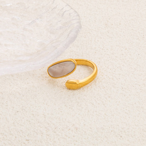 Geometric <b>Open</b> <b>Ring</b> 18K Gold Plated With Mother Of Pearl And Zircon For Women Fashion Jewelry Gift - Product Image 4