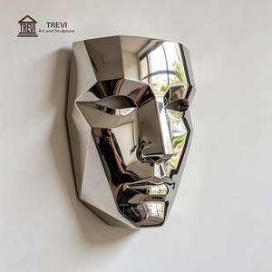 Sculpture murale en acier inoxydable 304 poli miroir TREVI en forme de masque |   Décoration moderne pour l'extérieur et l'intérieur, hôtel, hall et villa - Product Image 5