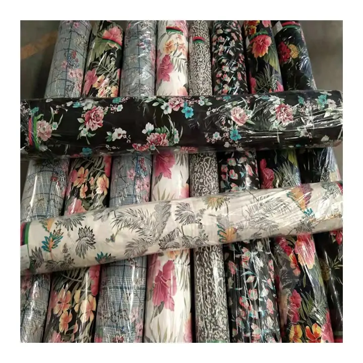stock lot print 100 rayon challis fabric for korea/Indonesia rayon spandex fabric printed fabric rayon