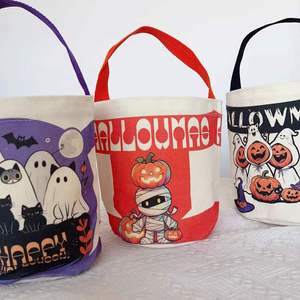 Sac fourre-tout en toile à motif de dessin animé Ghost Trick or Treat, réutilisable, portable, pour bonbons et collations d'Halloween, pour la décoration des fêtes - Product Image 2