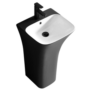 Lavabo de Cerámica Creativo con Pedestal Irregular, Lavabo de Pie para Baño, de un Solo Orificio, Acabado Liso y Brillante - Product Image 5