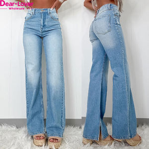 بيع بالجملة عزيزي العشاق أزياء جديدة غسل حمض عالية الخصر الساق واسعة المتعثرة المرأة الجينز - Product Image 2