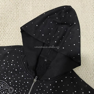 Sudadera con capucha de algodón y forro polar con cremallera, estilo streetwear, con parche de logotipo personalizado, bordado de pedrería de lujo y estampado, de corte oversize. - Product Image 2