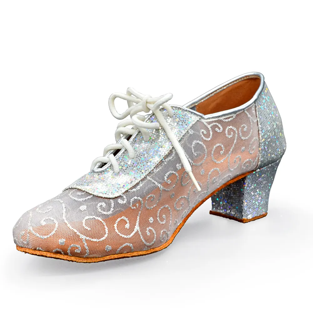Evkoodance Chegada Nova Malha Sapatos de Saltos Baixos Meninas Perto Do Dedo Do Pé de Salão Salsa Latin da Dança do Tango Sapatos para Festa de Casamento de Dança