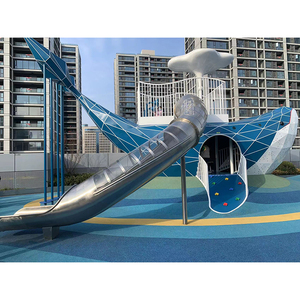 Scivolo Tubolare in Acciaio Inossidabile per Esterni a Tema Balena Blu Geometrica con Maniglie per Arrampicata e Tunnel per Parchi e Comunità - Product Image 2
