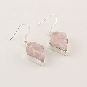 ต่างหูเงินแท้925,เครื่องประดับอัญมณีธรรมชาติโรสควอตซ์,เครื่องประดับรัสเซีย - Product Image 1