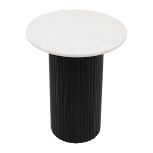 Tavolino rotondo con piano in marmo e base nera a coste, tavolino moderno per soggiorno o camera da letto - Product Image 3