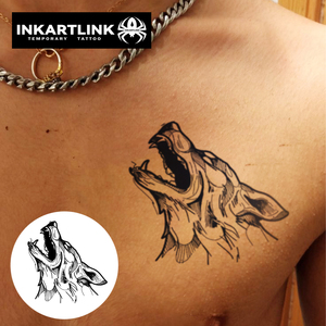 INKARTLINK Pegatina de tatuaje de lobo ulugando, lobo solitario, espíritu salvaje, herbal, 15 días, semipermanente, arte corporal para brazo y pierna, venta al por mayor - Product Image 2