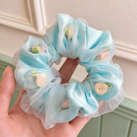Vente en gros de chouchous pour cheveux en tulle floral élégant, à motif floral, très élastiques, pour mariages, fêtes et vacances