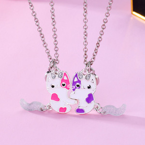 Kalung Liontin Kucing Pink Ungu Trendi untuk Wanita dan Remaja Putri, Kalung Hewan dengan Daya Tarik Magnetik, Aksesoris Perhiasan <span class=keywords><strong>BFF</strong></span> - Product Image 2