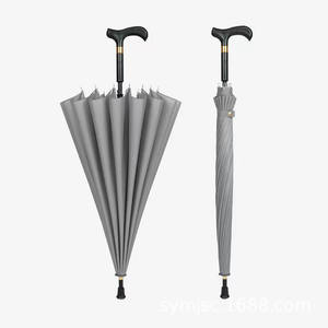 Paraguas Bastón de 16 Varillas Rectas, 23 Pulgadas, Semiabierto, Diseño de Mango Curvo Negro, para Viento, Sol y Lluvia, Venta al Por Mayor - Product Image 6