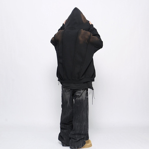 New Design <b>Spray</b> Dirty Wash <b>Sun</b> Fade Zip up Hoodies High Quality Custom Distressed Sewing Oversize Zipper Hoodie - Product Image 6