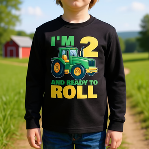 Camiseta de manga larga para el segundo cumpleaños de Tractor Birthday, diseño Ready To Roll para niños - Product Image 3
