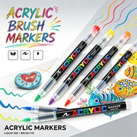 Ensemble de 24 stylos de peinture acrylique liquide à pointe pinceau souple, séchage rapide, imperméables, avec logo personnalisé, en stock, pour l'art DIY sur roche, verre et toile