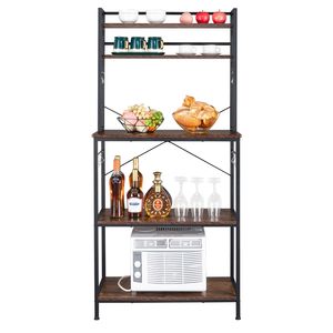 Carrito de Cocina Industrial de 5 Niveles DB con Estantes de Madera y Ganchos en Forma de S para Almacenamiento y Exhibición - Product Image 3